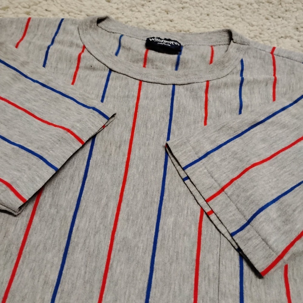 Vintage Wentworth T Shirt Mens L Gray Pin Striped Single Stitch Pocket USA 80s